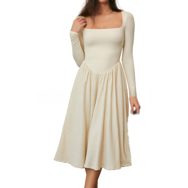 PAIGE™ - Robe midi intemporelle à manches longues et encolure carrée
