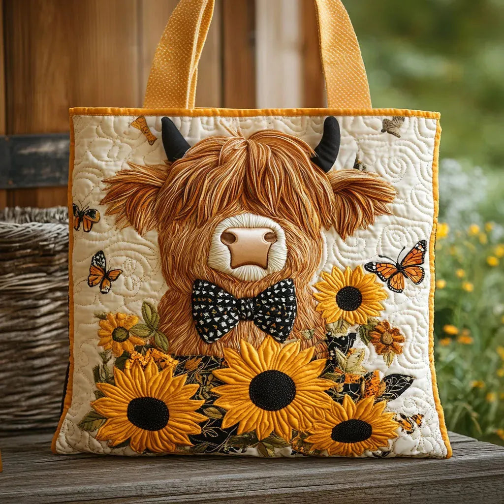 Sac matelassé - Vache Highland avec tournesols