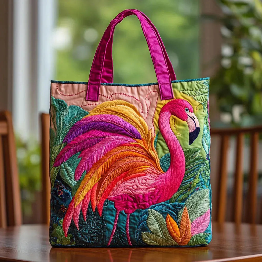 Sac cabas matelassé - Flamant arc-en-ciel