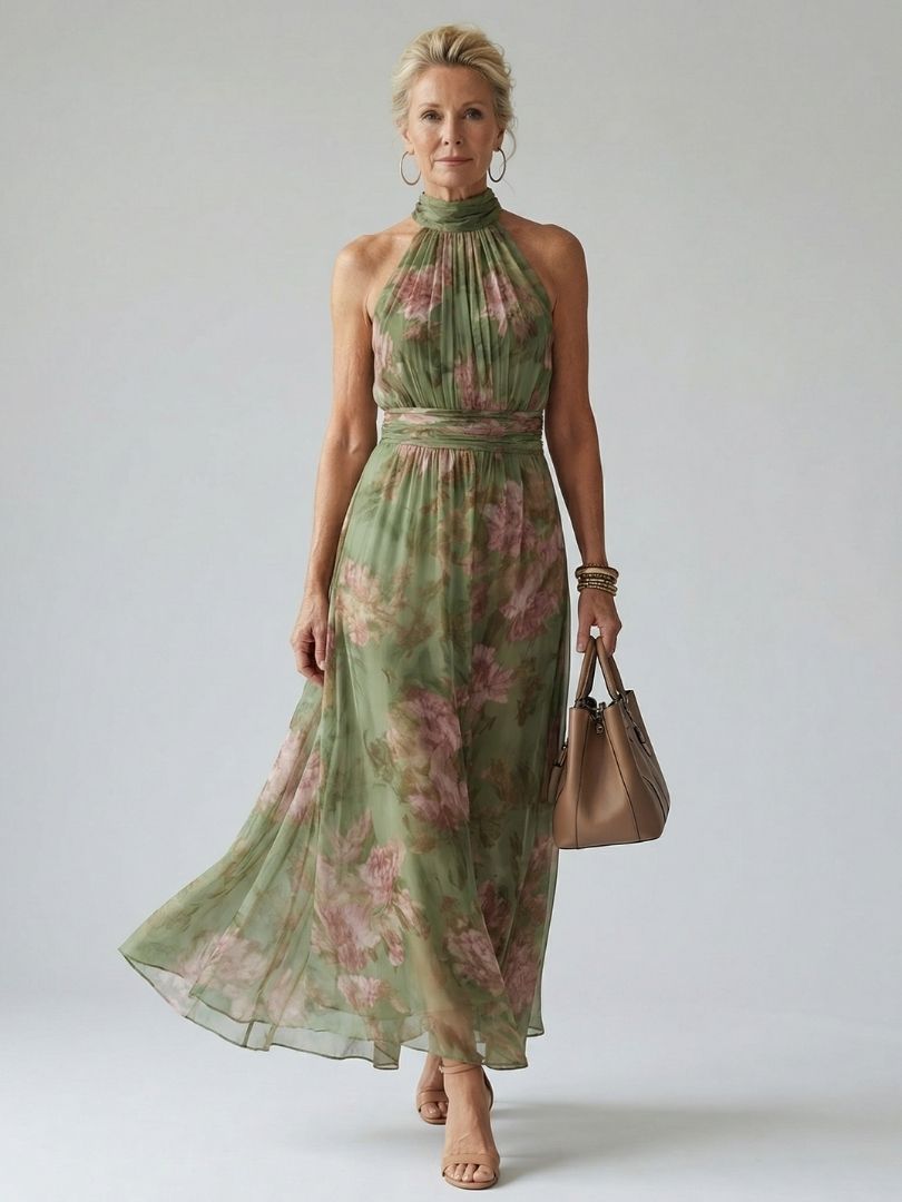 Mirelle | Robe midi à col licou froncé
