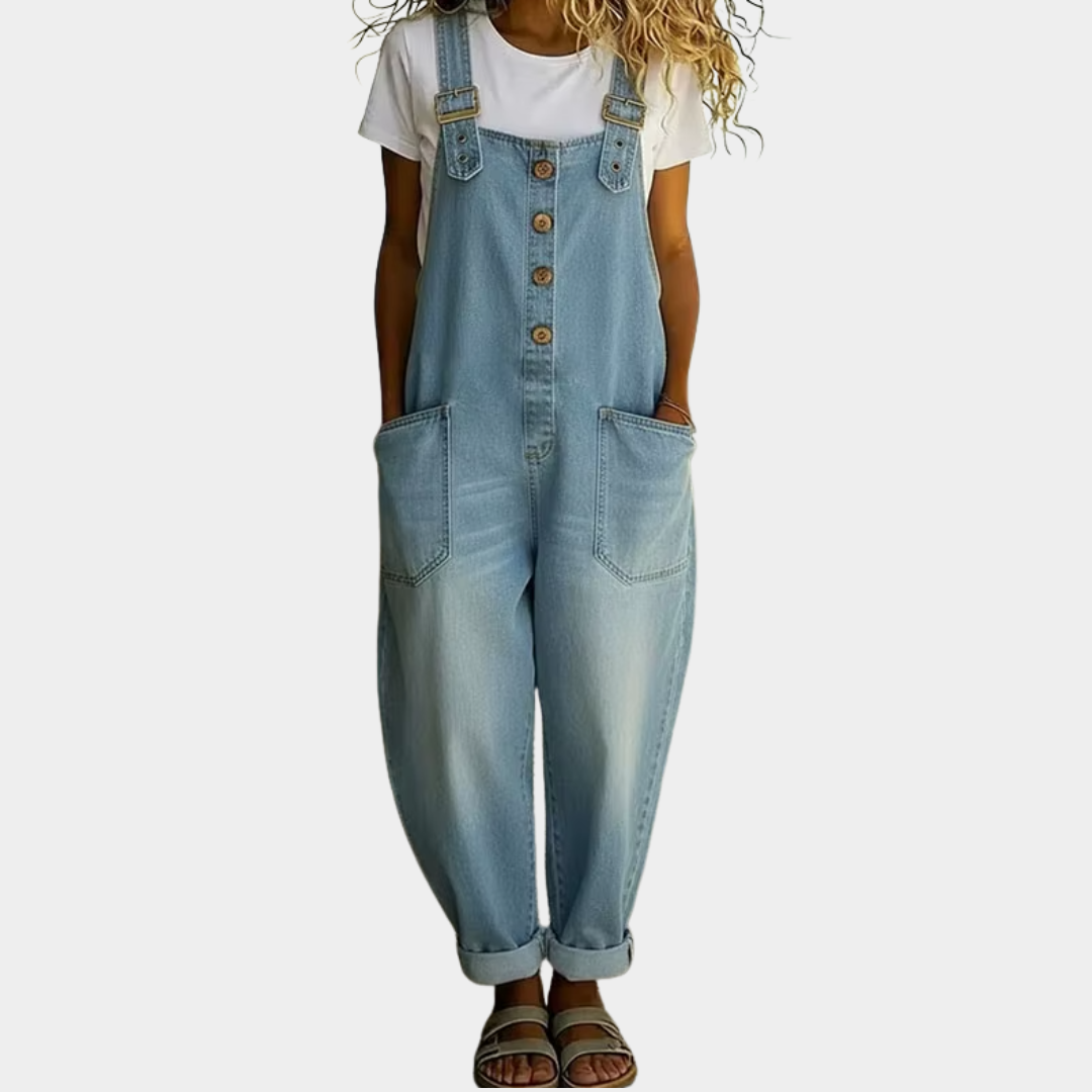 Saylor - Salopette Vintage en Coton Doux Look Denim avec Bretelles Ajustables