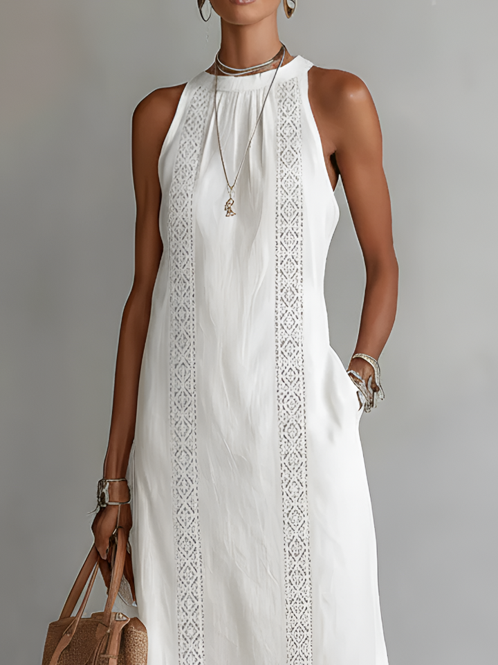 Jimena - Robe Midi en Lin avec Col Mao