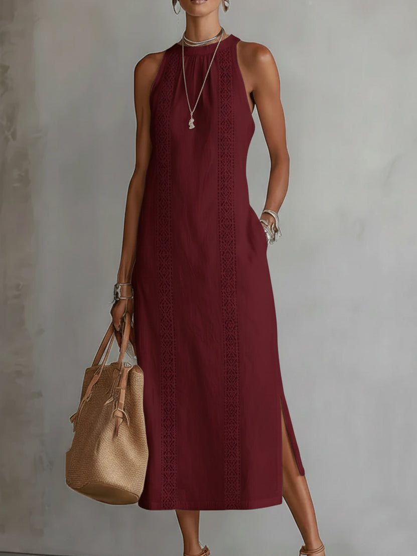 Jimena - Robe Midi en Lin avec Col Mao